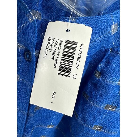Chicos Blue Rosemarie Window Linen 3/4 Shirt Moroccan Tunic Button Down Sz 1 NWT - Picture 8 of 8